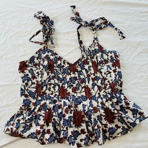 Corset style top with blue/red floral print